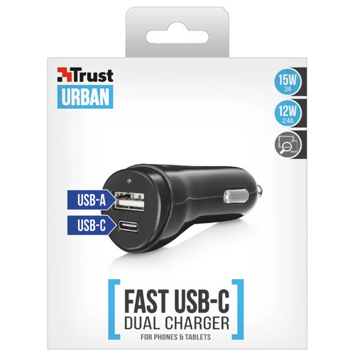 Trust 21588 USB-C ve USB-A Potuna Sahip Akıllı Telefon Araba Şarj Cihazı - Thumbnail